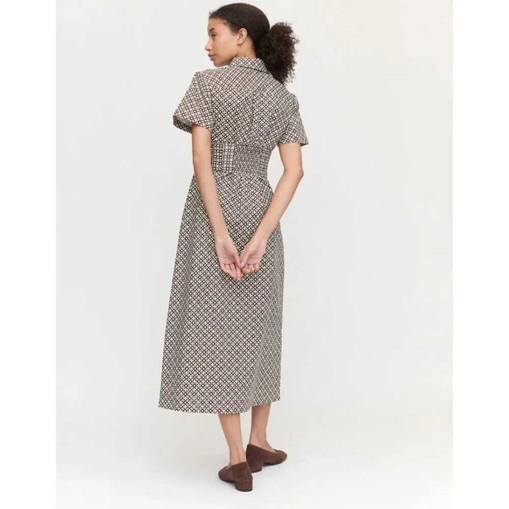 Hill House NWT The Carolina Shirt Dress Chocolate Circular Lattuce XL Midi - Picture 2 of 10